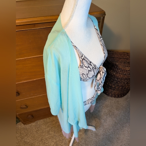NWT LuLaRoe Monroe Seafoam Green Fringe Swim Coverup - Picture 10 of 13